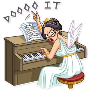 ☝️ 7cd90412 DO IT musica, pianoforte, ali, occhiali, determinato, cartone animato, espressione whatsapp sticker