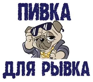 👌 43bd193d ПИВКА
ДЛЯ РЫВКА chó, chó pug, kính râm, bia, người Nga telegram sticker