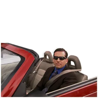 🚘 94b1a94d Michael Scott The Office Michael Scott, The Office, mobil, kacamata hitam, lucu, sitkom, komedi telegram sticker