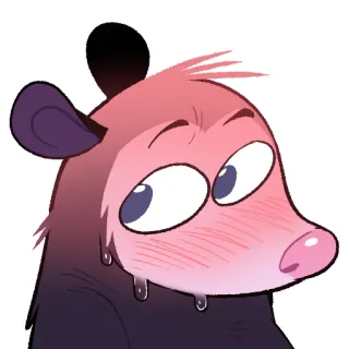 🥵 352b3c00 负鼠, 卡通, 动物, 可爱, 脸红, 哺乳动物 telegram sticker