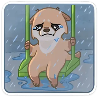 ☔️ 36fc7e05 cane, triste, piangere, pioggia, carino, cucciolo, altalena whatsapp sticker