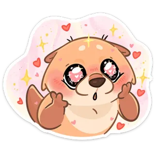 😍 6a369df6 lontra, carino, kawaii, animale, cuori, brillantini whatsapp sticker