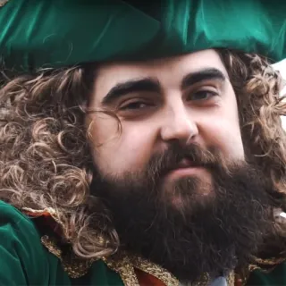 😀 4d6258aa hombre, barba, retrato, histórico, pelo rizado, sombrero verde telegram sticker