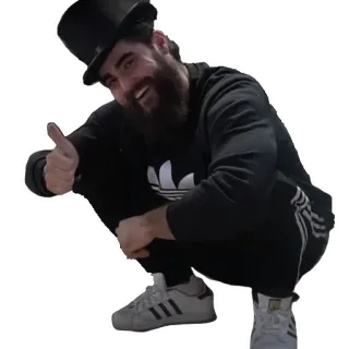 👍 eb53468a Hombre, En cuclillas, Sombrero de copa, Barba, Pulgares arriba, Adidas telegram sticker