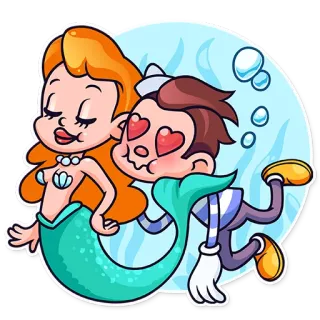 😍 20d32714 美人鱼, 卡通, 爱, 浪漫, 海, 海洋, 贴纸, 幻想 telegram sticker