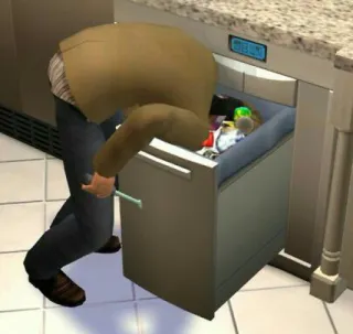 🤡 82a0ff35 cozinha, lixo, homem, procurando, dentro, resíduos whatsapp sticker