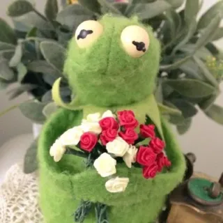 ❤️ 015c56bd Kermit Kermit la rana, Burattino, Muppets, Feltro, Bouquet di fiori, Fatto a mano, Regalo, Rose telegram sticker