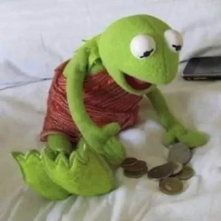 😭 66f7e1ed Kermit Kermit la rana, burattino, soldi, monete, triste, finanza telegram sticker