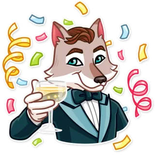 🎉 5315fb8d celebration, party, wolf, confetti, champagne, toast telegram sticker