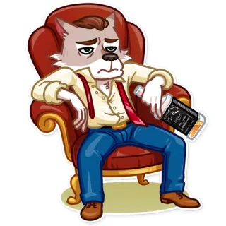 😞 7cc5f253 cartoon, wolf, alcohol, chair, bottle telegram sticker