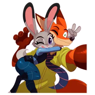 💑 55477109 Judy Hopps and Nick Wilde Zootopia cartoon, dieren, politie, vos, konijn telegram sticker