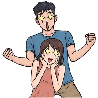 🤩 6864040f Cartone animato, Eccitazione, Coppia, Scintilla, Animazione, Felice telegram sticker