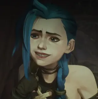 🍁 b20c49da Jinx Arcane джинкс, аркейн, лига легенд, мультсериал, голубые волосы, персонаж, выражение лица, грустный telegram sticker