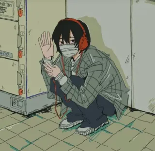 😎 fdb4bd12 Anime, Słuchawki, Maska, Kucanie, Wewnątrz, Grafika telegram sticker