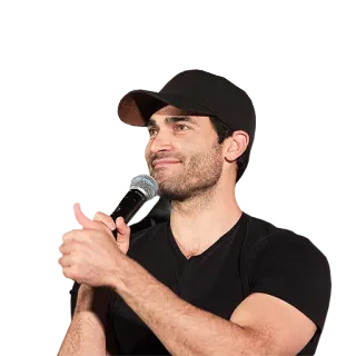 👍 fd9d928b мужчина, большой палец вверх, микрофон, кепка, человек, улыбается telegram sticker