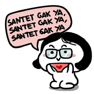🤓 0064339e SANTET GAK YA, SANTET GAK YA, SANTET GAK YA desenho animado, personagem, mulher, expressão whatsapp sticker