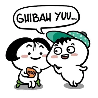 😁 ed80bbe1 GHIBAH YUU... desenho animado, balão de fala, cumprimento, amizade whatsapp sticker