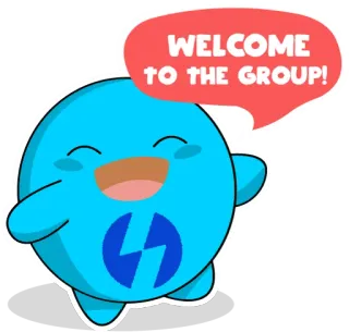 ✋ cfe92833 WELCOME TO THE GROUP! powitanie, grupa, kreskówka, szczęśliwy, niebieski telegram sticker