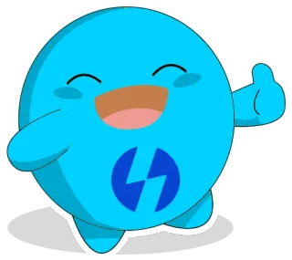 👍 d2f0642a Kciuk w górę, Kreskówka, Postać, Mascotka, Niebieski, Elektryczność, Energia telegram sticker