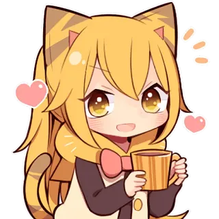 ☕ 21f830ea gadis anime, gadis kucing, kawaii, imut, kopi, hati, kartun, manga telegram sticker