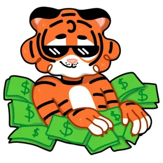 💸 47b98664 老虎, 钱, 现金, 美元, 太阳镜, 财富, 卡通, 酷 telegram sticker