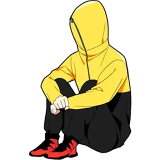 🌟 2dcbabdd Anime, Personnage, Sweat à capuche, Assis, Dessin animé, Art numérique telegram sticker
