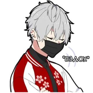 😤 73bdc535 * ВЗДОХ * アニメ, 男の子, ため息, マスク, 白髪, 花 telegram sticker
