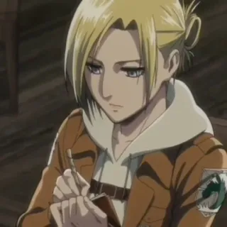 🌟 bf239e05 Annie Leonhart Attack on Titan 애니메이션, 금발, 캐릭터, 소녀, 진지한, 재킷, 애니메이션 캐릭터 telegram sticker