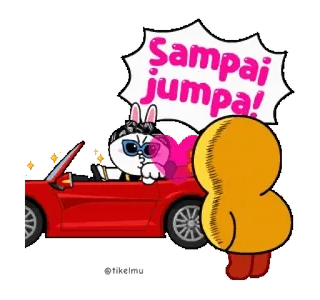 👋 572b83ef Sampai jumpa! 漫画, ウサギ, 別れ, 車, サングラス telegram sticker