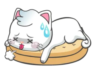 😷 c207b886 chat, épuisé, mort, fatigué, dessin animé, autocollant, dormir, sueur whatsapp sticker