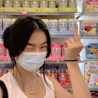 ☁️ e6a071c0 dedo do meio, gesto, ofensivo, máscara, adolescente, garota telegram sticker