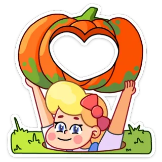 👍 6df9145b 호박, 소녀, 귀여운, 하트, 만화, 스티커, 수확 telegram sticker