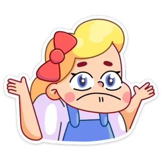 😔 74239d62 만화, 여자 아이, 어깨를 으쓱, 불확실한, 금발 머리, 빨간 리본, 귀여운 telegram sticker