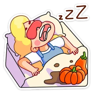 😔 8e445305 zzz 잠자는, 여자, 피곤한, 침대, 호박, 만화, zzz, 꿈 telegram sticker