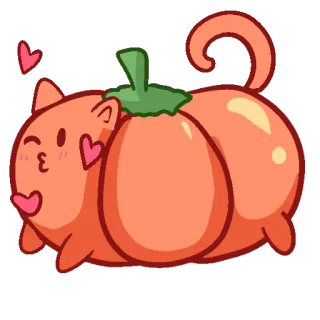 😘 9c6dd552 кот, тыква, милый, каваий, животное, сердечки, оранжевый telegram sticker