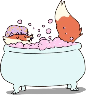 🛀 687cb5cd キツネ, お風呂, 泡, 動物, かわいい, 漫画, リラックス, 浴槽, お風呂の時間 telegram sticker