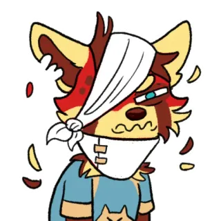 😖 19011290 verletzt, verbunden, fellig, Tierfigur, Cartoon, anthropomorph, traurig, erschöpft whatsapp sticker