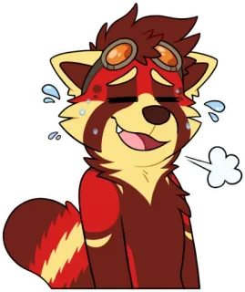 💦 4436f545 Roter Panda, Anthropomorph, Cartoon, Erschöpft, Schwitzend, Schutzbrille whatsapp sticker