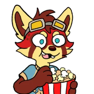 🍿 a5afe492 Furry, Cartoon, Anthropomorph, Tier, Fuchs, Popcorn, Süß, Snack whatsapp sticker