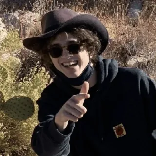 😎 0b2461cd hombre, sombrero, gafas de sol, apuntando, exterior, casual telegram sticker