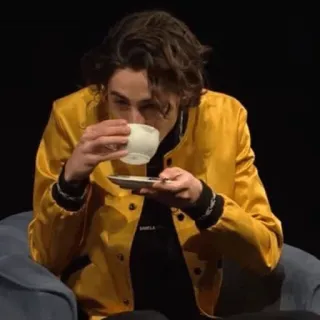 😏 4121baed hombre, té, taza, platillo, chaqueta, retrato telegram sticker