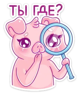 🧐 1488c1f5 ТЫ ГДЕ? Schwein, Lupe, niedlich, suchend, Frage, Cartoon, Sticker telegram sticker