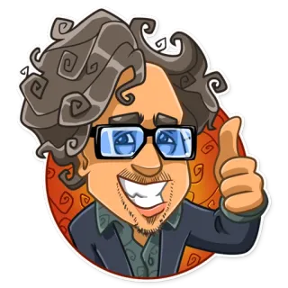 👍 0478e4e6 Cartoon, Mann, Daumen hoch, Brille, Locken, lächelnd, Porträt telegram sticker