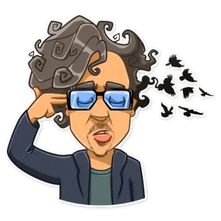 🔫 4d9c6a63 Cartoon, Denken, Vögel, Mann, Brille, Animiert telegram sticker