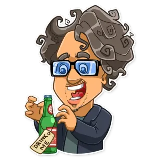 🍺 92583d92 DRINK ME Cartoon, Alkohol, Getränk, Party, Flasche, Etikett, Brille telegram sticker
