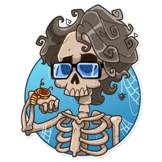 ⌛️ 991912b7 Skelett, Brille, Spinne, Cartoon, gruselig, Uhr telegram sticker
