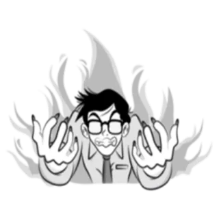 😡 68a1e877 cartoon, fire, scientist, glasses, angry, villain telegram sticker