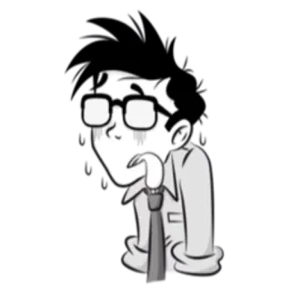 😵 a4cc37e0 cartoon, nerd, glasses, tie, thinking, character, grayscale, bored telegram sticker
