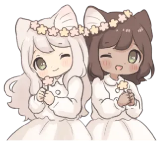 🍄 7321922c kawaii, ragazze gatto, fiori, carino, anime, manga telegram sticker