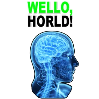 😉 7c47db8d HELLO, WORLD! cerveau, bonjour monde, anatomie, tête, neuronal, science whatsapp sticker